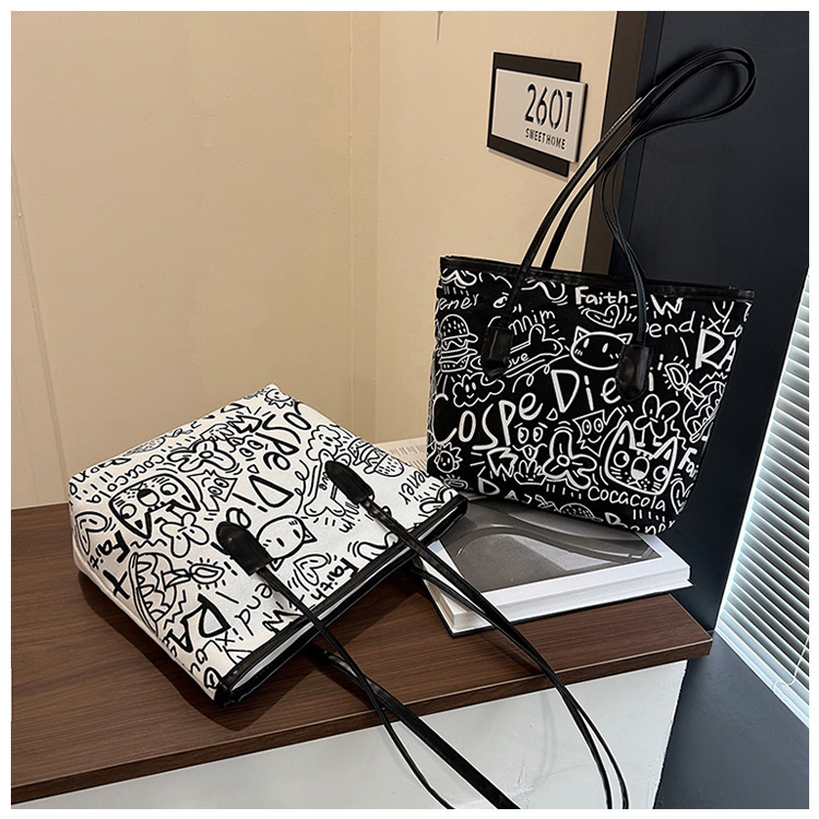 Women's Bag 2025 New Graffiti Handbag Cross-Border Large Capacity Canvas Bag Printed Shoulder Bag Women's Tote Bag Bags