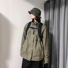 早秋户外松弛感穿搭复古风军绿色工装外套男女韩系休闲通勤夹克潮
