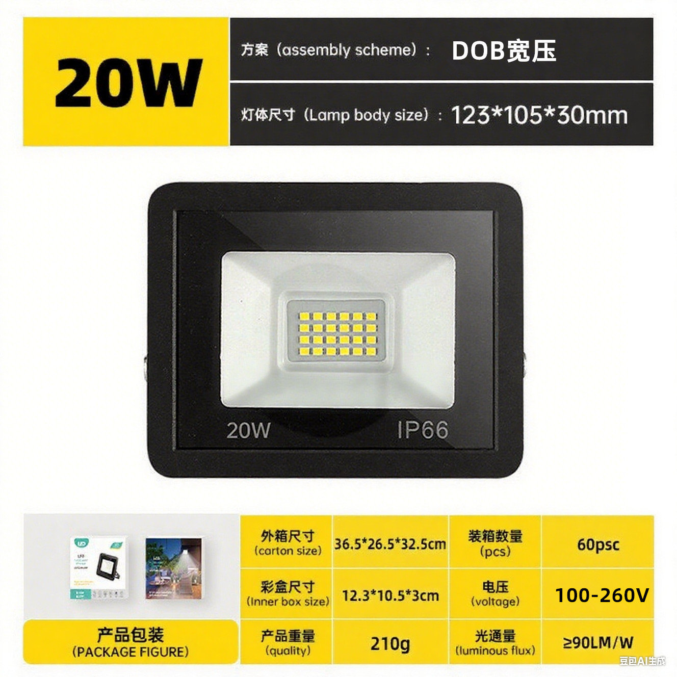 Reflector LED superbrillante a prueba de agua, 50w/100W, de alta potencia, pequeño, tipo Apple, para jardín exterior, obra de construcción.