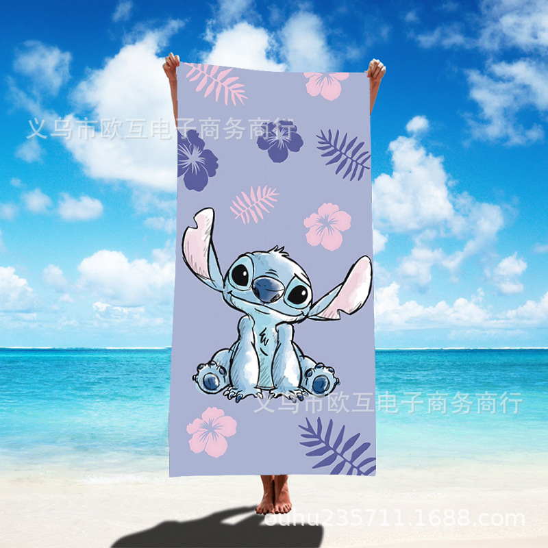 TEMU nueva toalla de playa estampada Stitch de gran tamaño toalla de baño para niños toalla de baño toalla de microfibra