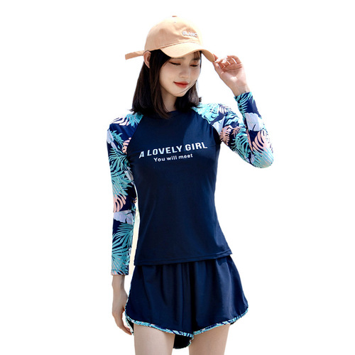 2024 new split swimsuit women's long-sleeved sun protection swimsuit conservative belly covering slimming hot spring swimsuit wholesale