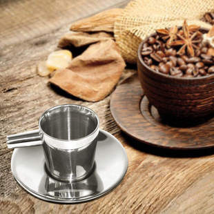 Retro Stainless Steel Coffee Cup Set with Saucer European Flower Tea Cup Milk Tea Cup Double Layer Water Cup Mug Saucer Set