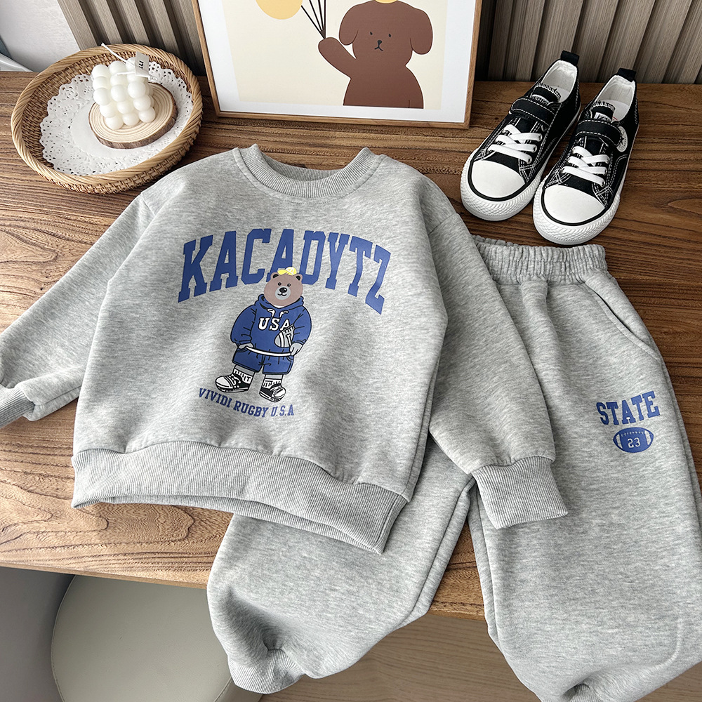 2024 Frühling Kinderkleidung Jungen Mädchen Cartoon Baumwolle Zweiteiliges Set aus Oberteil, Hose und Pullover_voghion.com