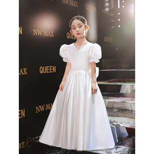 Children's Dress White Host Birthday Princess Dress Girls Violin High-end Piano Performance Dress Big Children