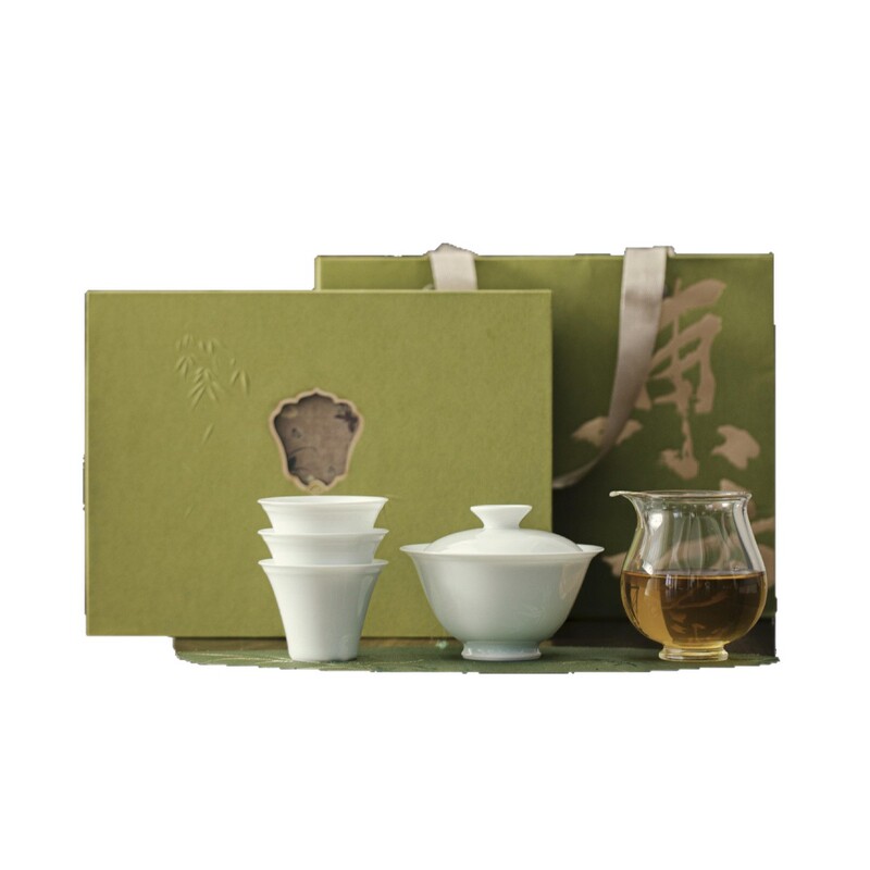 影青釉陶瓷功夫茶具套装青瓷盖碗茶杯整套礼盒装商务茶具伴手礼|undefined