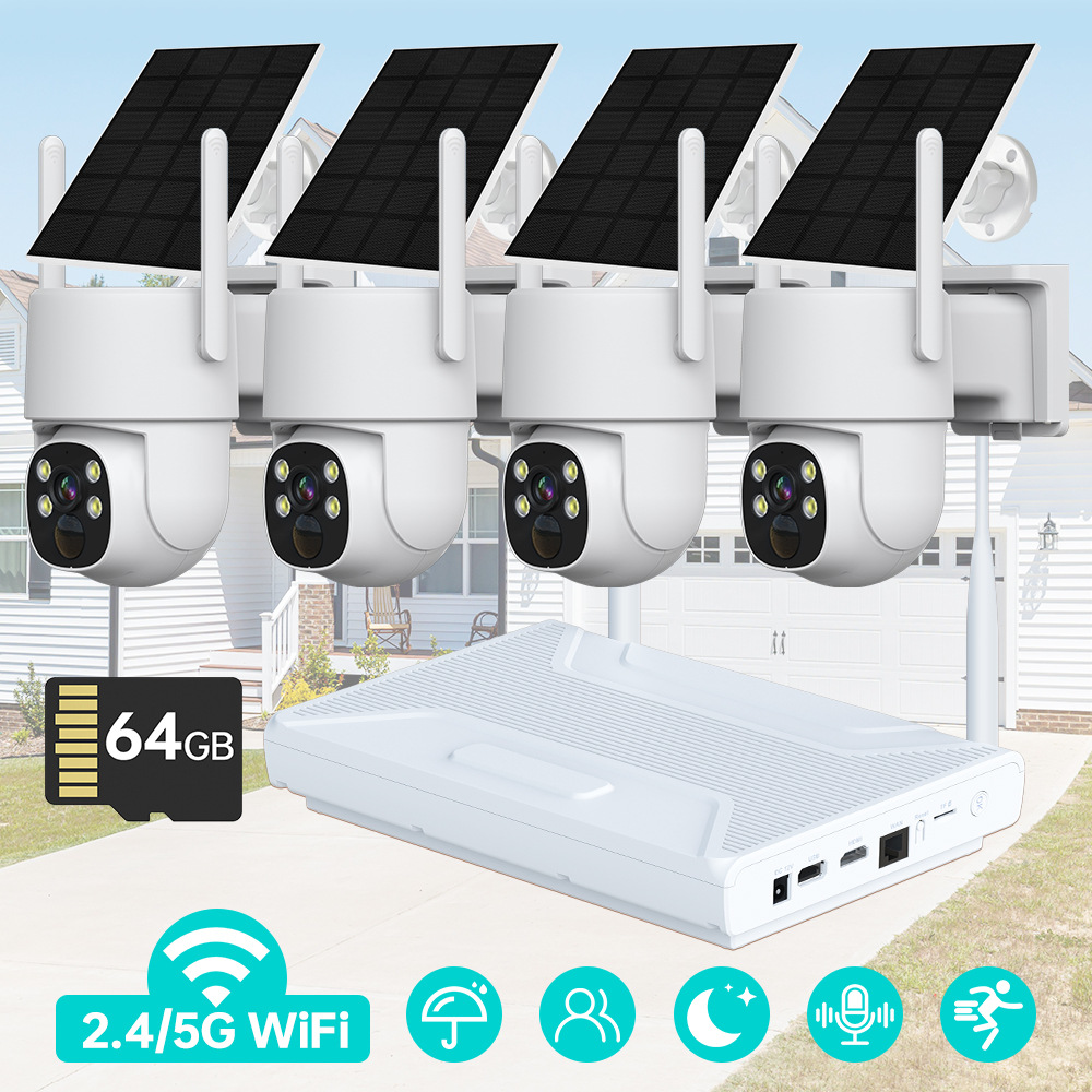 Yisiyun Gözetleme Seti Kablosuz 4MP Outdoor Düşük Güç Tüketimi Güneş Enerjili Gözetleme Kamerası Seti NVR Kit
