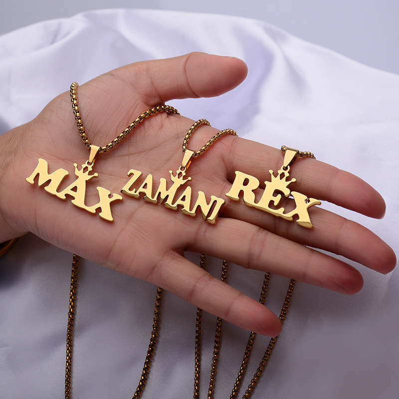 Name Necklace Custom DIY Letter Pendant Rock Style Bead Chain Personalized Custom Simple Light Luxury Couple Gift