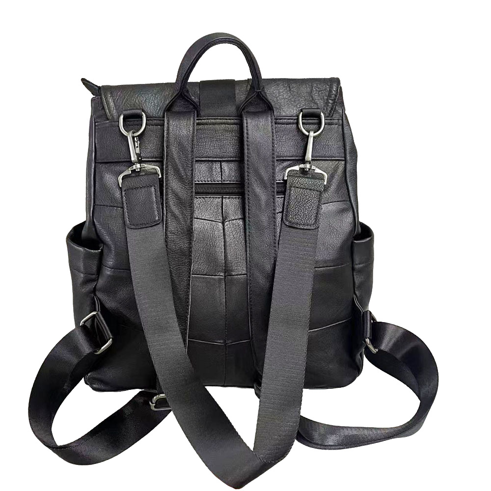 Leather Backpack, Fashionable Men's And Women's Backpack, Black Soft Cowhide Travel Backpack_voghion.com