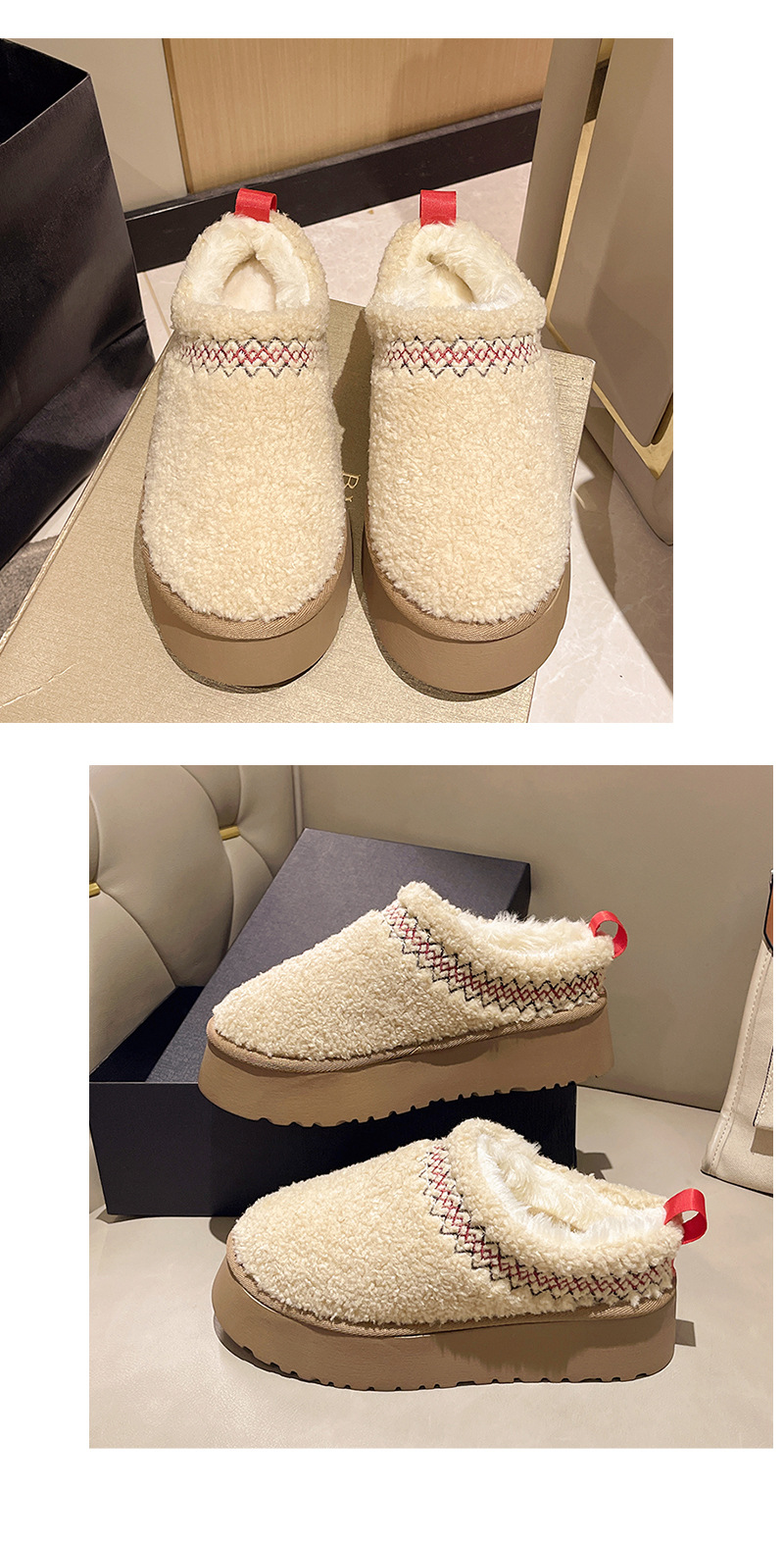 Zapatos de mujer Zapatillas de media caña cerradas con suela gruesa para mujer, otoño e invierno, además de zapatos de algodón cálidos y perezosos de terciopelo para mujer_voghion.com