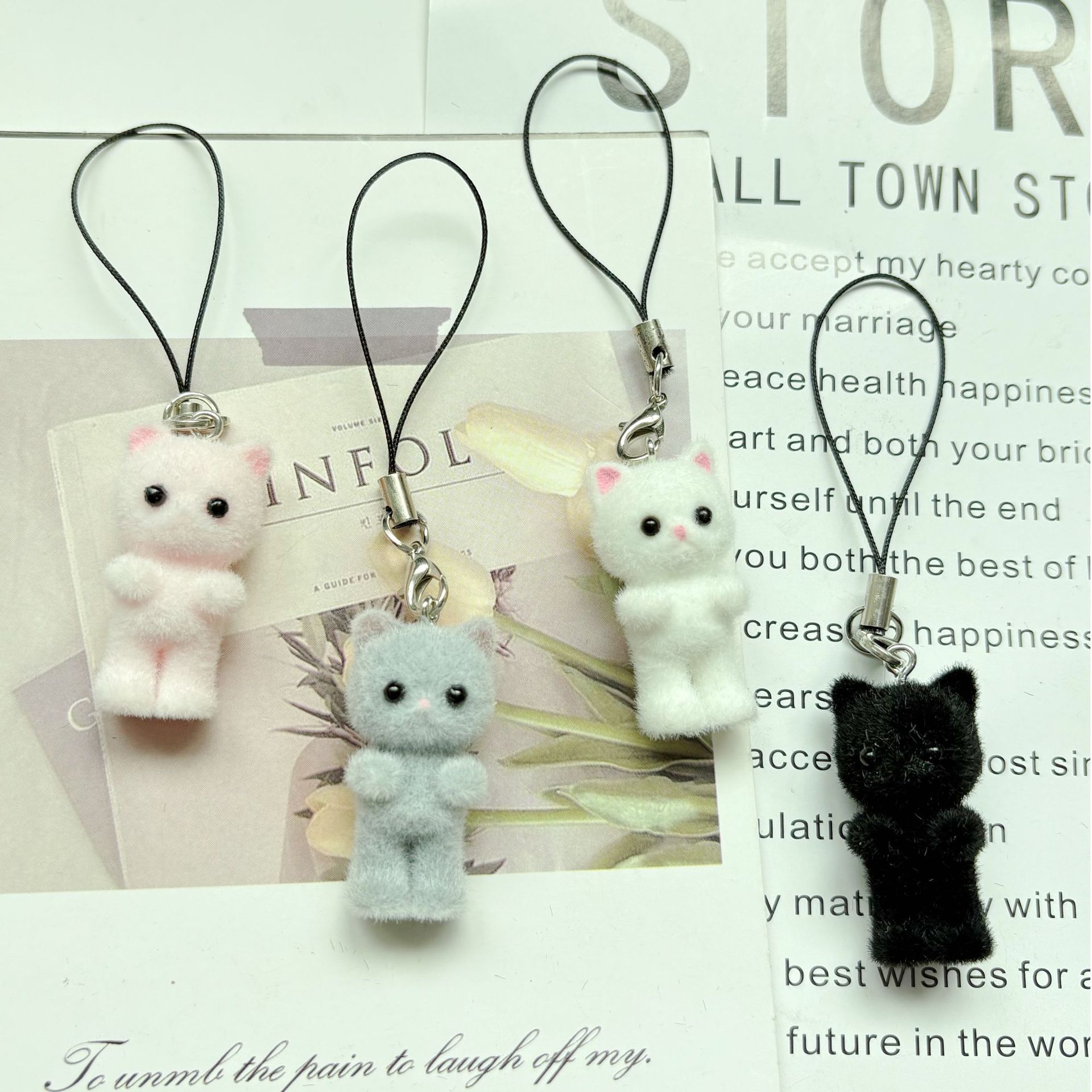 Cute Flocked Resin Stereo Kitten Keychain Mobile Phone Pendant Bag Pendant DIY Accessories Mobile Phone Chain