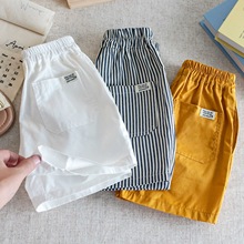 儿童a类短裤2025夏季新品男女童纯色纯棉宝宝简约条纹外贸批发