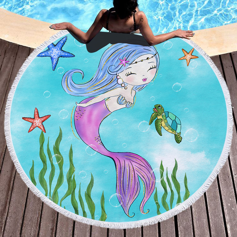 Mermaid Round Towel Beach Towel Amazon Foreign Trade Digital Printing Tassel Round Blanket Bath Towel Mermaid Round Towel Beach Towel Amazon Foreign Trade Digital Printing Tassel Round Blanket Bath Towel
