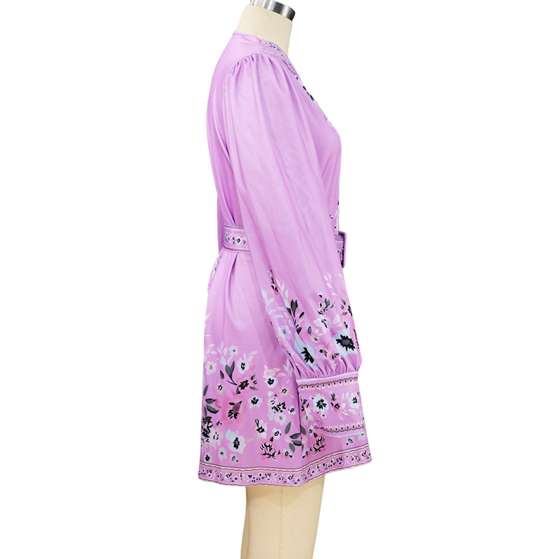 FD949 In Stock Cross-Border 2025 Autumn New Women's Long Sleeve V-Neck Loose Printed Bohemian Dress_ecoleips.com