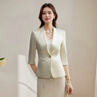 YY2507西装外套女2025早春夏季新款七分袖气质西服减龄缎面上衣