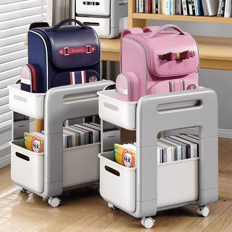 Schoolbag Storage Rack Movable Cart Under Table Book Storage Artifact Household Multi-layer Bookshelf Desktop Double-layer