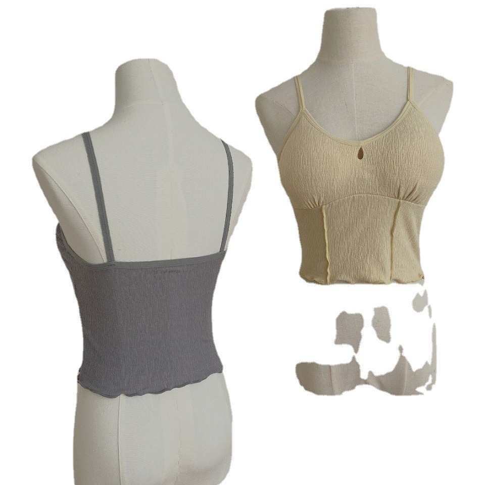 2022 primavera y verano nuevo botón de encaje decorativo belleza correa trasera desgaste exterior correa interior envuelto pecho Chaleco Corto pequeña camisola para mujeres