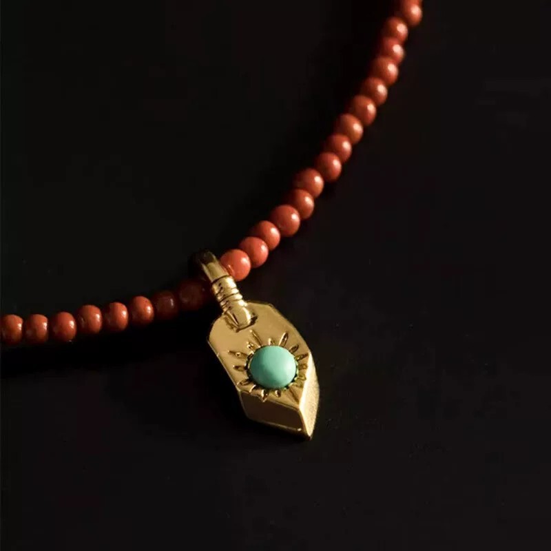 Inlaid Turquoise Pendant, Buddhist Bead Bracelet, Side-Hanging Handmade Braided Rope Pendant Accessories, Collectible Seed Accessories