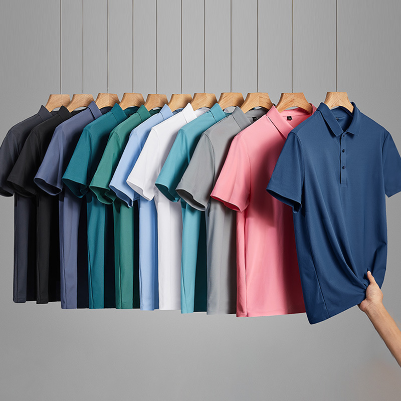 Men's Summer Ice Silk Quick-Drying Polo Shirt with Lapel, Business Commuting Versatile Solid Color Nylon Cool Short-Sleeved T-Shirt for Men