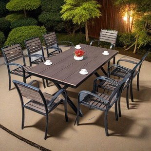 Nordic Outdoor Courtyard Plastic Wood Table and Chair Combination Villa Terrace Waterproof Sun Protection Outdoor Anti-Corrosion Wood Leisure Outdoor