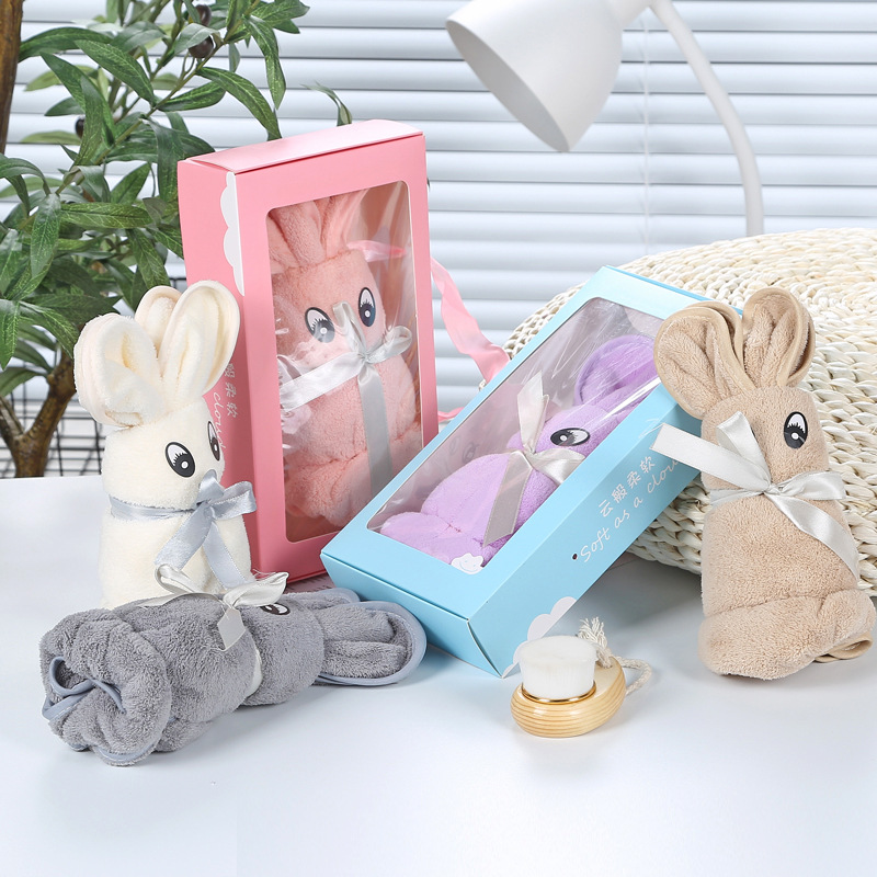 Gift Idea Practical Towel Small Rabbit Small Bear Souvenir Gift Box Cartoon Coral Fleece Absorbent Hand Gift