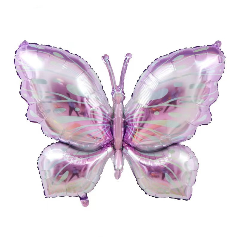 Lado volando mariposa mariquita flor película de aluminio globo decoración de la fiesta de cumpleaños de los niños forma de mariposa globo al por mayor