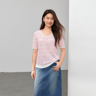 Korean-Style Simple and Gentle V-Neck Slimming Versatile Knitwear for Plus-Size Women, New Summer Style for Chubby Women