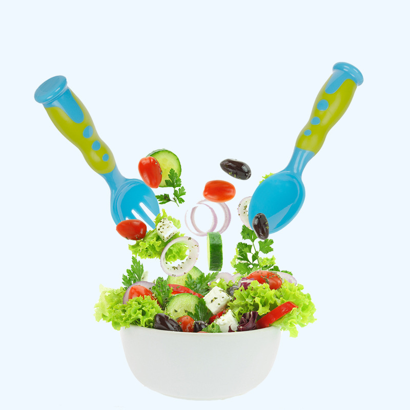 Heguo children's tableware plastic PP vertical fork spoon suit wholesale baby food supplement feeding portable training spoon