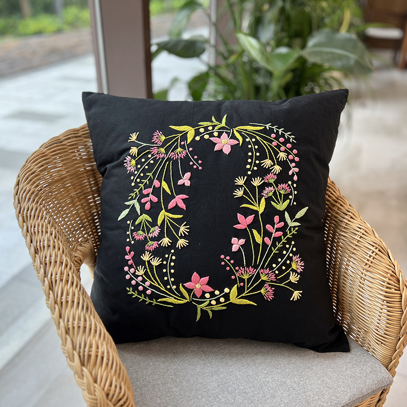 Funda de almohada de bricolaje bordada de algodón estilo chino Lu bordado sala de estar almohada creativa hecha a mano flor retro pájaro almohada china