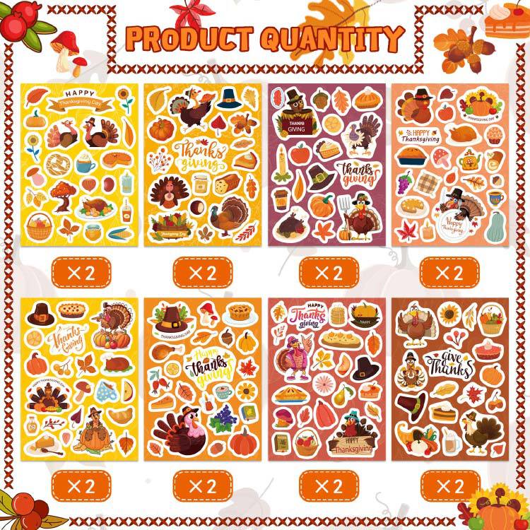 Acción de Gracias niños Turquía mano cuenta pegatinas otoño fruta hojas caídas gracias feliz fiesta suministros parche