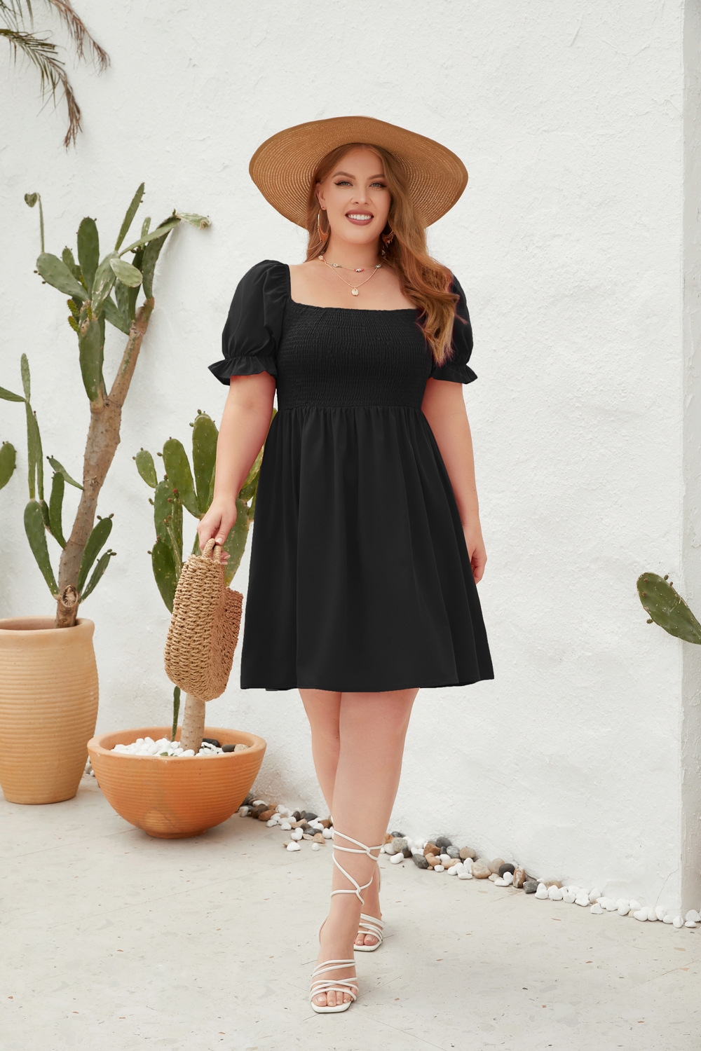 Rochie de damă cu mânecă lungă și evazată, cu guler pătrat și evazat, stil de călătorie_voghion.com