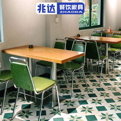 港式餐厅桌椅组合复古胡桃色1米2长桌餐椅现代简约不锈钢软包椅子