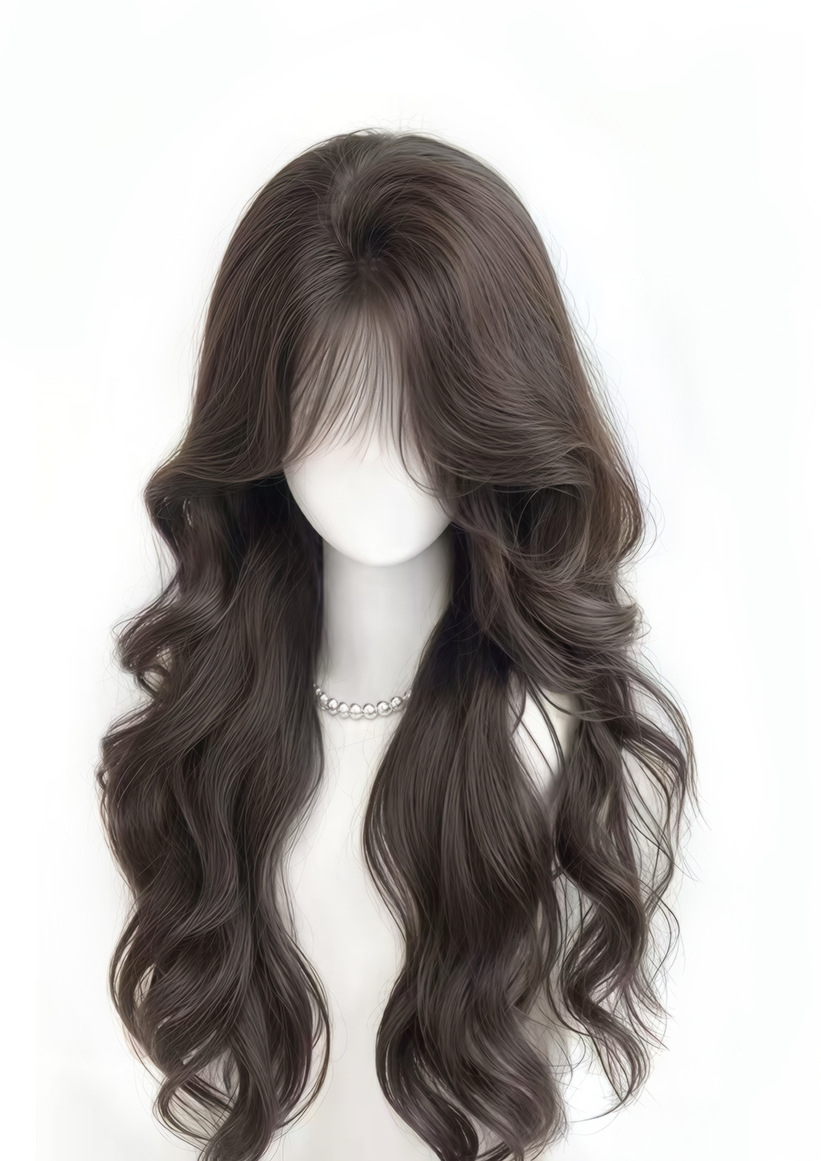 6.0 hair-free net bangs hand-woven lace curly hair [black brown]