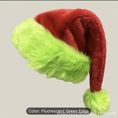 クロスボーダークリスマス帽子クリスマス帽子蛍光緑装飾赤クリスマス帽子ベルベット二重パーティー用品