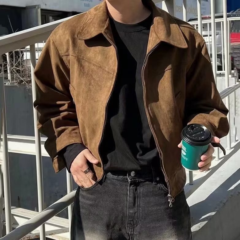 (2개) MAILLARD를위한 아메리칸 스타일 레트로 다크 브라운 다크 브라운 스웨이드 재킷