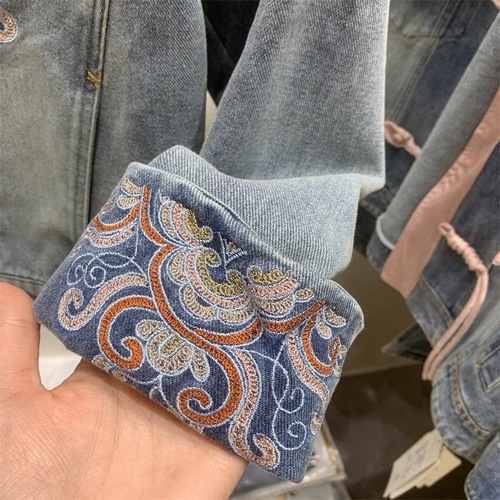 New Chinese style disc button denim jacket women's embroidered top 2024 spring new style national style stand collar retro high-end jacket