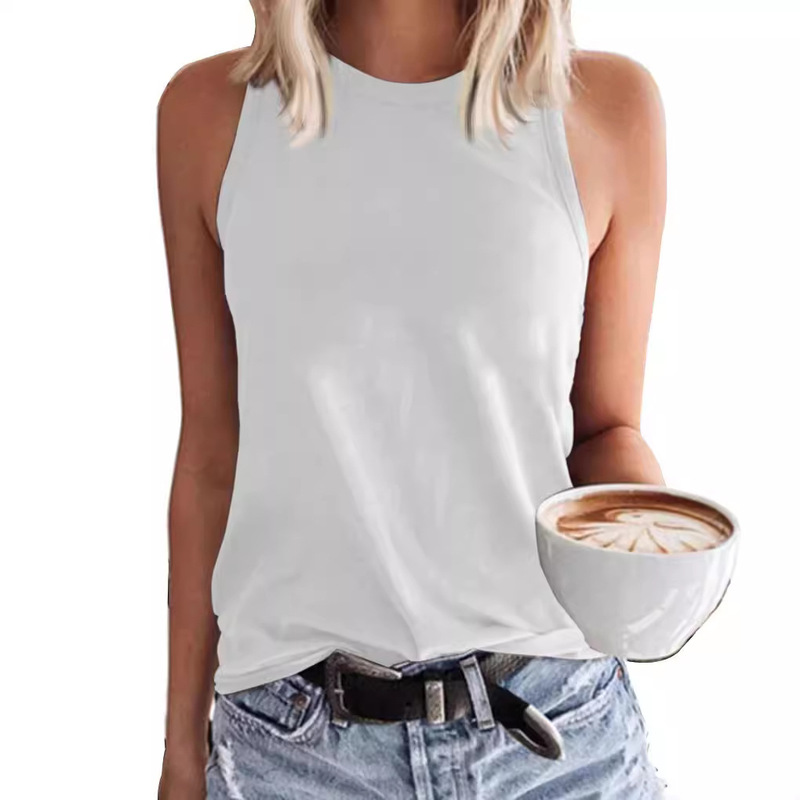 2024 Foreign Trade Cross-border Amazon European and American Vest New Round Neck Solid Color Summer Slim-fit Knitted Vest for Women