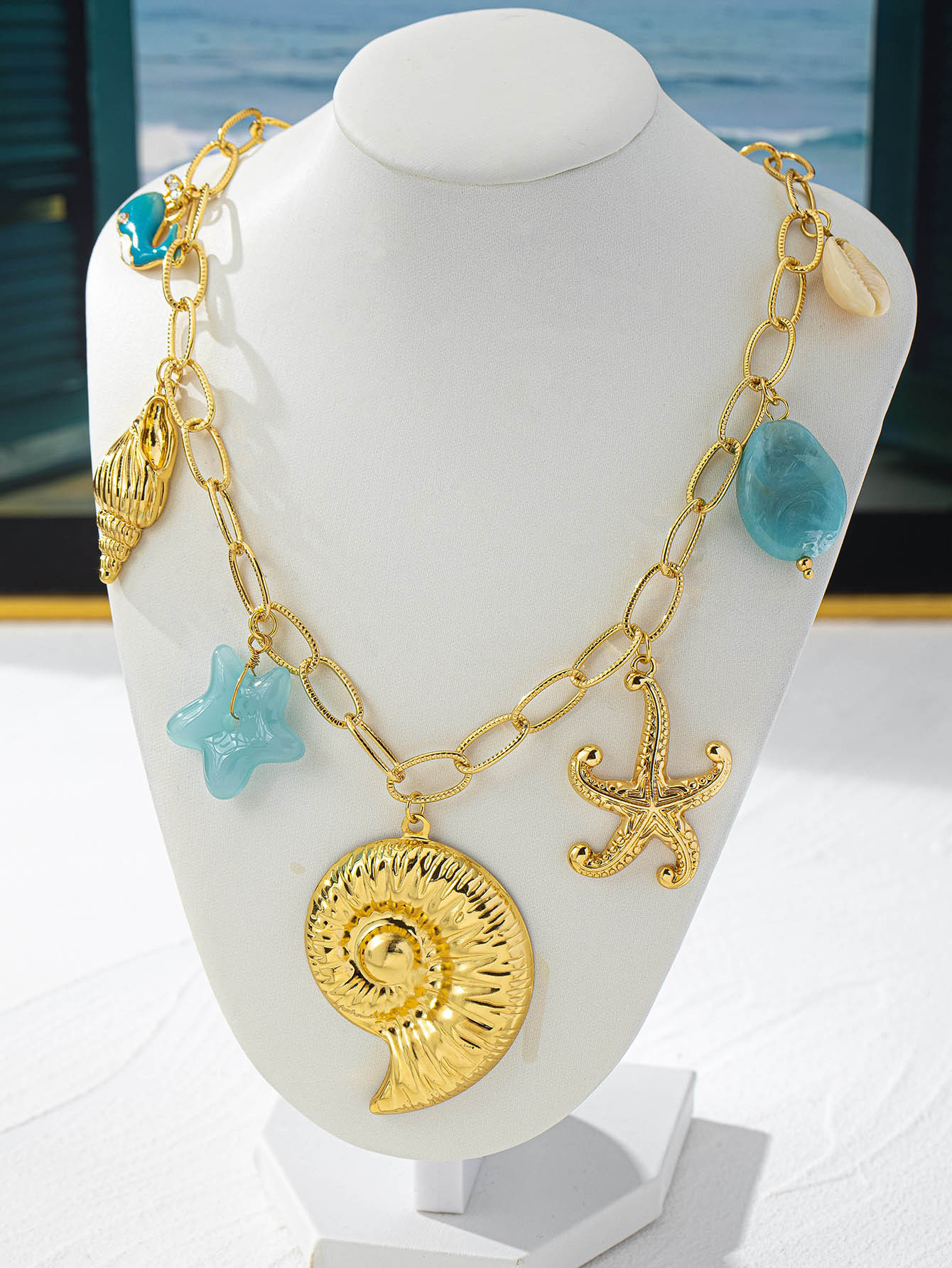 Starfish Conch Dolphin Elegant Retro Lady Zinc Alloy Multi Charms Necklace Wholesale display picture 2