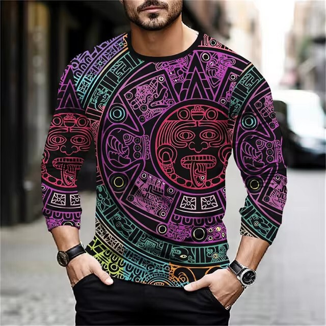 Mexican Aztec Pattern Men's Retro 3D Digital Printing Long Sleeve Street Hip Hop 2024 Cross-border Explosions