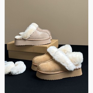 Thick-soled fluffy slippers women wear 2024 autumn and winter new two-wear snow boots fleece-lined thick warm bread cotton shoes