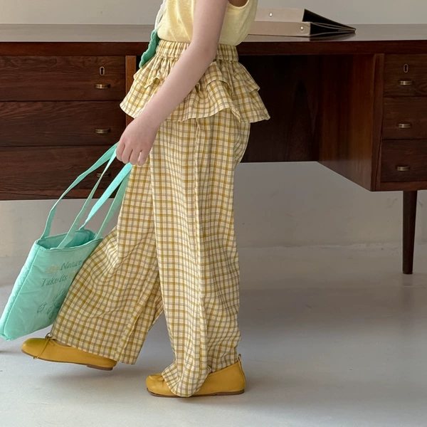 Yellow colored trousers, loose straight fit
