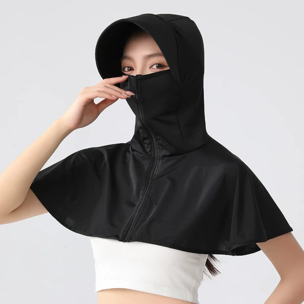 Black [large brim sun protection hat with shoulder pads]