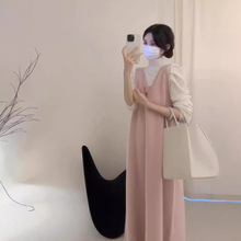 法式小香风内搭打底粉色背心连衣裙套装2025新款女装秋冬季高级感