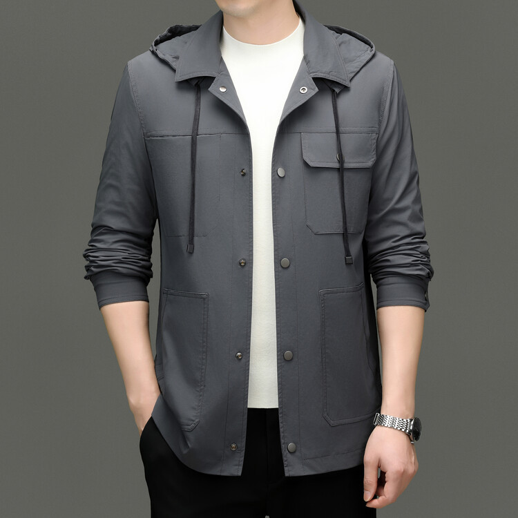 Casual Commuter Cargo Style Jacket Men's Spring and Autumn New Solid Color Anti-Wrinkle Business Casual Detachable Hooded Jacket