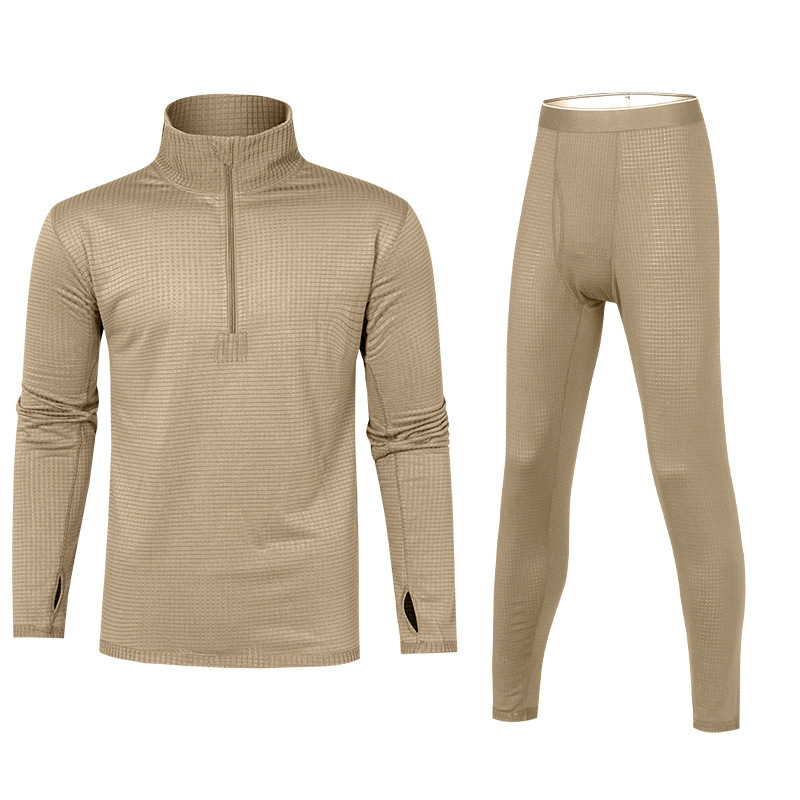 Cross-Border Outdoor Men's Sports Underwear Set Fleece Fitness Clothing Autumn Clothes Autumn Pants Checkered Underwear Thermal