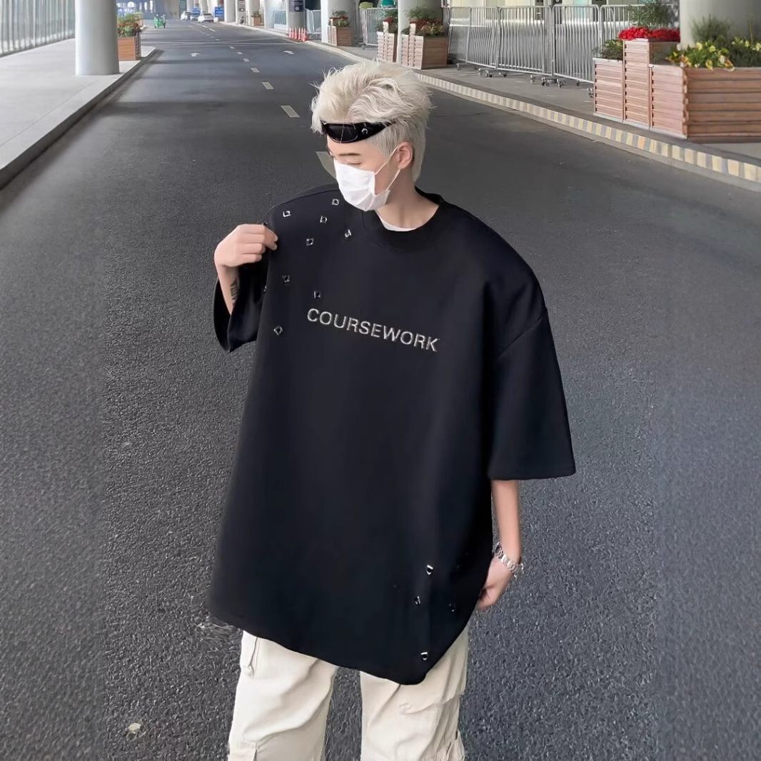 T-shirt à manches courtes pour homme, collection été, coupe ample et décontractée, manches cinq et demie._voghion.com