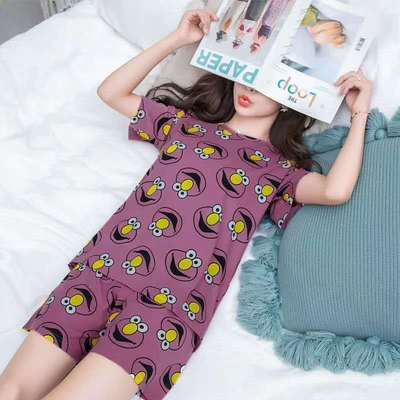 女性用夏の半袖パジャマ、キュートで甘い漫画の半袖プラスサイズのレディースレターガールホームウェア薄手のスーツ|undefined