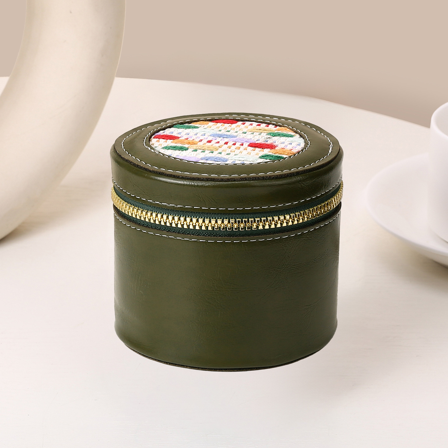 Bolsa de maquillaje de cuero retrógrado, bolso de cambio de lápiz labial, bolso de viaje portátil, barril de almacenamiento personalizado, mini bolso de cambio redondo