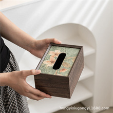 现货胡桃木色家用纸巾盒创意餐桌抽纸盒酒店办公室纸抽盒收纳盒