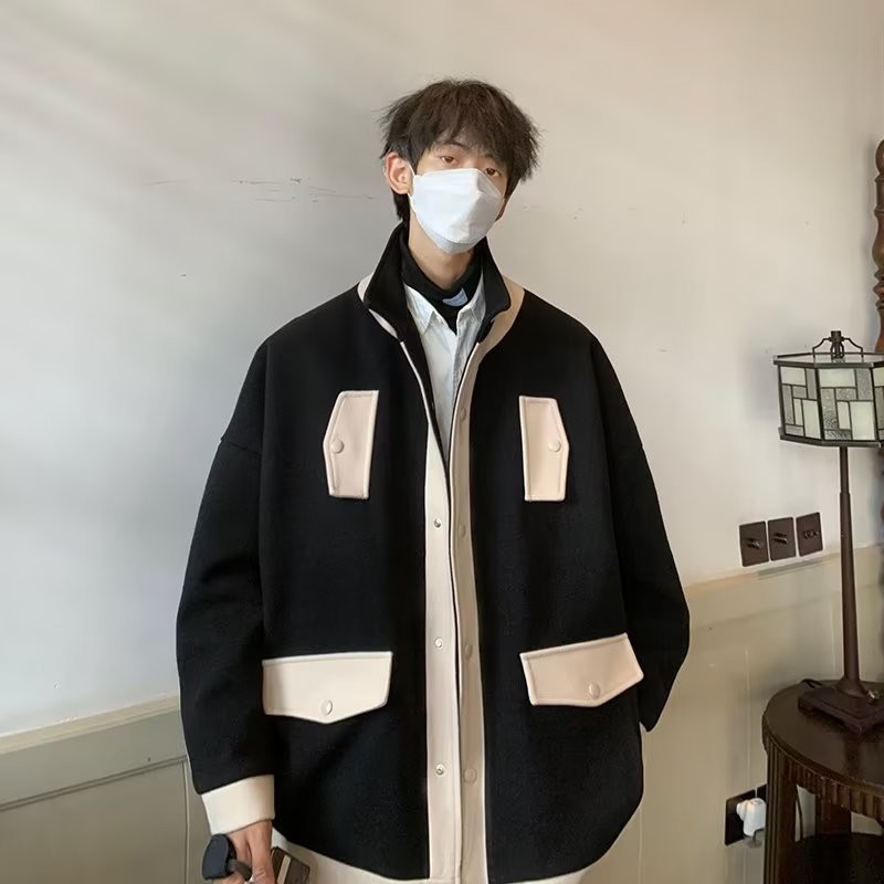 Tendencia 2024 nueva chaqueta de plumón de moda para hombres costura con capucha tendencia cálida chaqueta de varios bolsillos