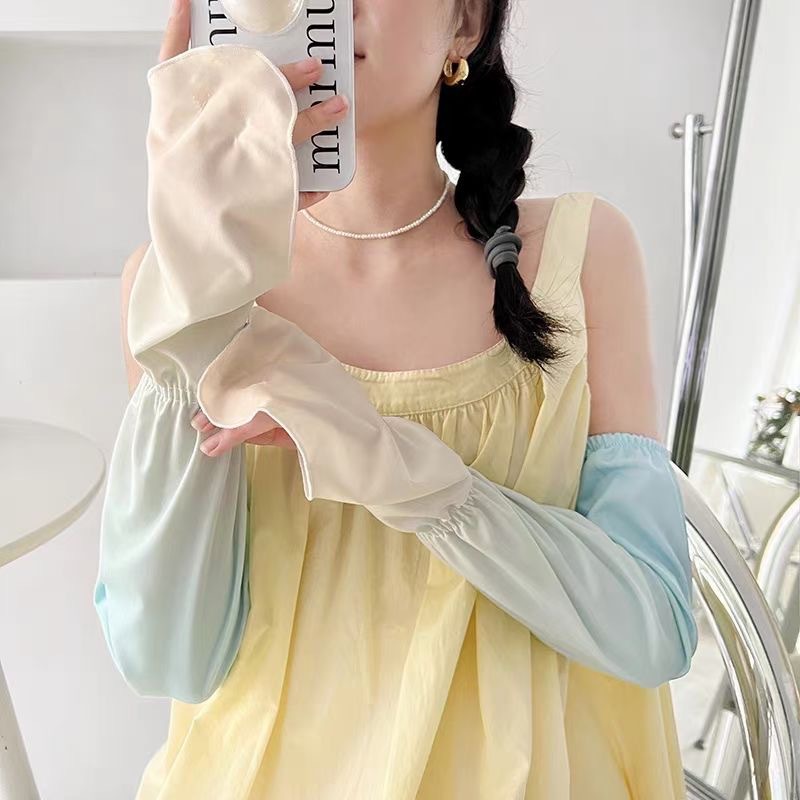 清新漸變色夏季防曬冰袖薄款透氣冰絲護手背女士騎行開車冰絲袖套